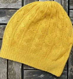 Hot Sweater Shop Cashmere Cable Knit Beanie Mustard