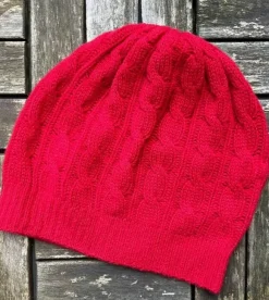 New Sweater Shop Cashmere Cable Knit Beanie Red