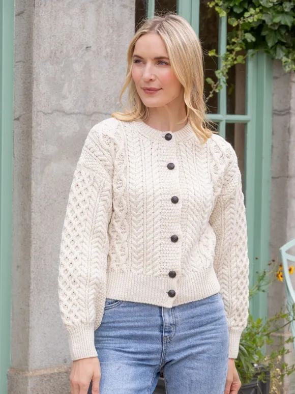 Discount Sweater Shop Clover Cropped Cardigan Natural
