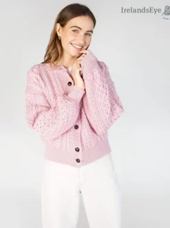 Clearance Sweater Shop Clover Cropped Cardigan Pale Pink