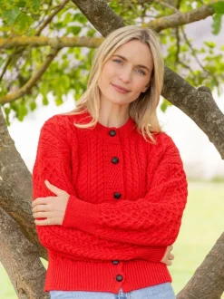 Best Sweater Shop Clover Cropped Cardigan Scarlet