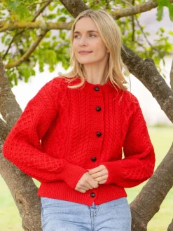 Best Sweater Shop Clover Cropped Cardigan Scarlet