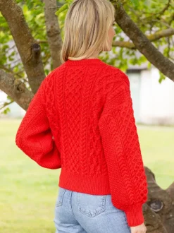 Best Sweater Shop Clover Cropped Cardigan Scarlet