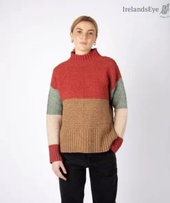 Online Sweater Shop Contrast Funnel Neck Sweater Sunset Biscuit