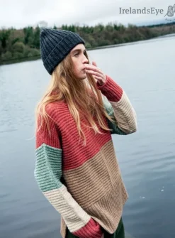 Online Sweater Shop Contrast Funnel Neck Sweater Sunset Biscuit