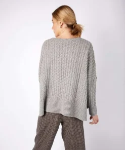 Online Sweater Shop Cropped Aran Sweater Pearl Grey