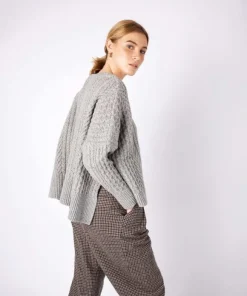 Online Sweater Shop Cropped Aran Sweater Pearl Grey