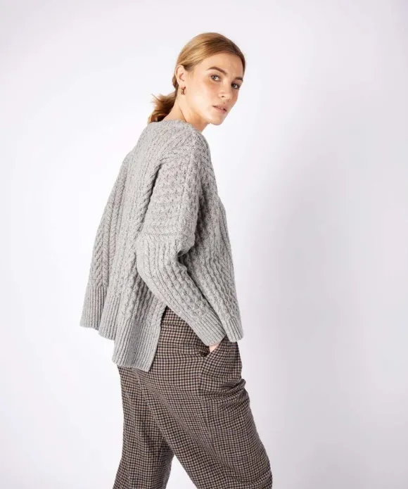 Online Sweater Shop Cropped Aran Sweater Pearl Grey