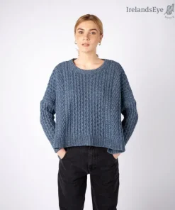 Outlet Sweater Shop Cropped Aran Sweater Sea Spray Blue