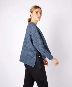 Outlet Sweater Shop Cropped Aran Sweater Sea Spray Blue