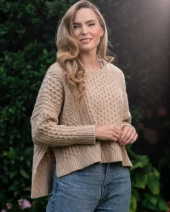 New Sweater Shop Cropped Aran Sweater Seashell