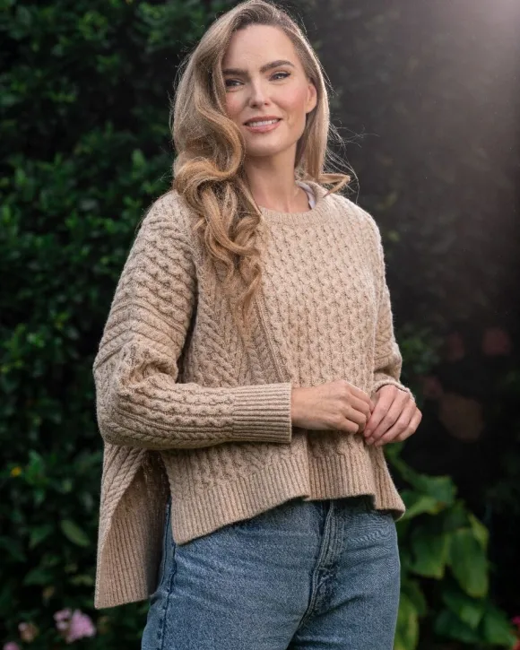 New Sweater Shop Cropped Aran Sweater Seashell