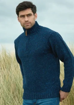Fashion Sweater Shop Donegal Wool Half Zip- denim