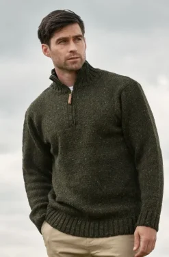 New Sweater Shop Donegal Wool Half Zip Forest Green