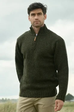 New Sweater Shop Donegal Wool Half Zip Forest Green