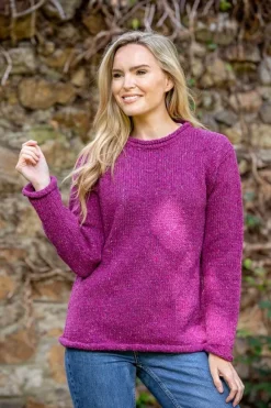 Hot Sweater Shop Extra Fine Merino Ladies Roll Neck Sweater Pink
