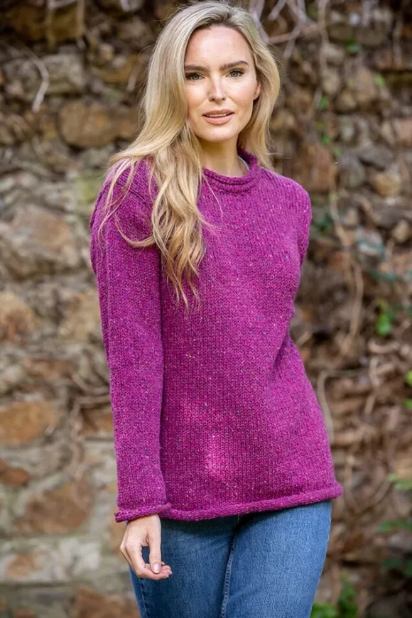 Hot Sweater Shop Extra Fine Merino Ladies Roll Neck Sweater Pink