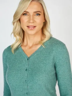 Outlet Sweater Shop Extra Fine Merino Wool & Cashmere Cardigan Green