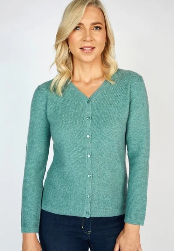 Outlet Sweater Shop Extra Fine Merino Wool & Cashmere Cardigan Green