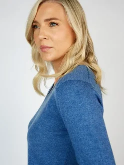 New Sweater Shop Extra Fine Merino Wool & Cashmere V Neck Sweater Denim