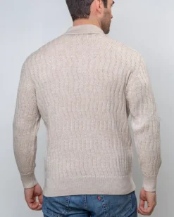 Hot Sweater Shop Extra Fine Merino Wool Button Neck Sweater - Beige