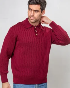 Clearance Sweater Shop Extra Fine Merino Wool Button Neck Sweater - Berry
