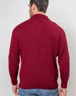 Clearance Sweater Shop Extra Fine Merino Wool Button Neck Sweater - Berry