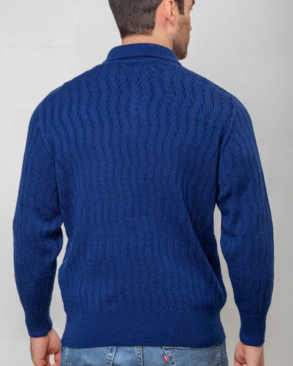 Online Sweater Shop Extra Fine Merino Wool Button Neck Sweater - Blue