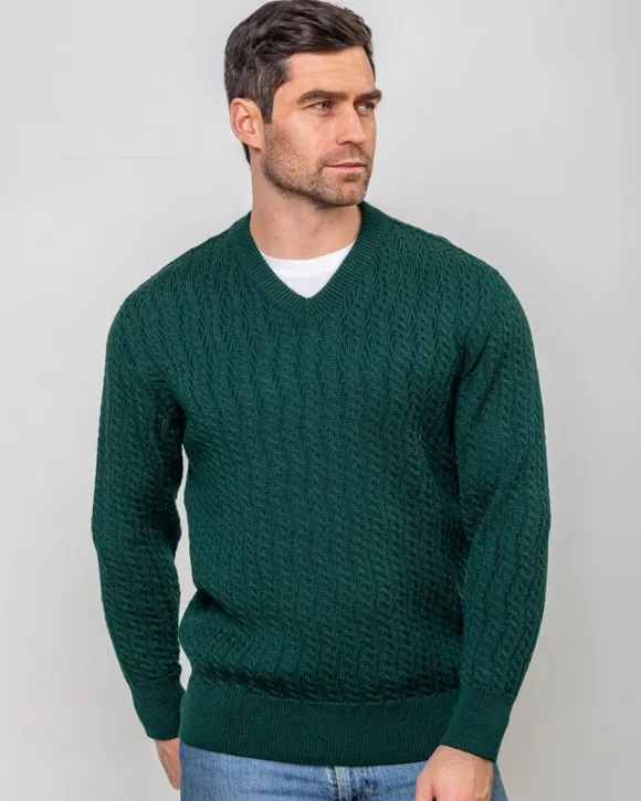 Hot Sweater Shop Extra Fine Merino Wool v Neck Sweater Forest Green