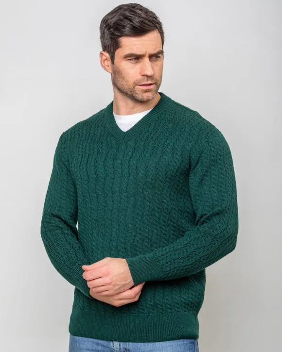 Hot Sweater Shop Extra Fine Merino Wool v Neck Sweater Forest Green