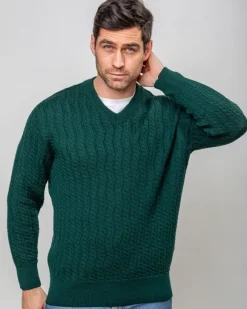 Hot Sweater Shop Extra Fine Merino Wool v Neck Sweater Forest Green