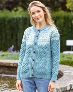 Discount Sweater Shop Fairisle Merino Wool Cardigan Aqua
