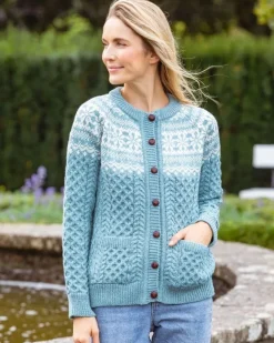 Discount Sweater Shop Fairisle Merino Wool Cardigan Aqua