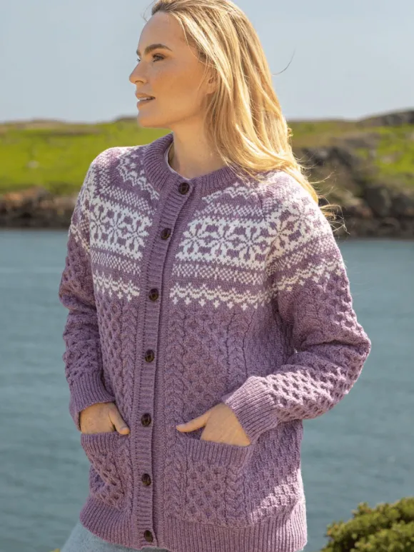 New Sweater Shop Fairisle Merino Wool Cardigan Lavender
