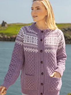 New Sweater Shop Fairisle Merino Wool Cardigan Lavender