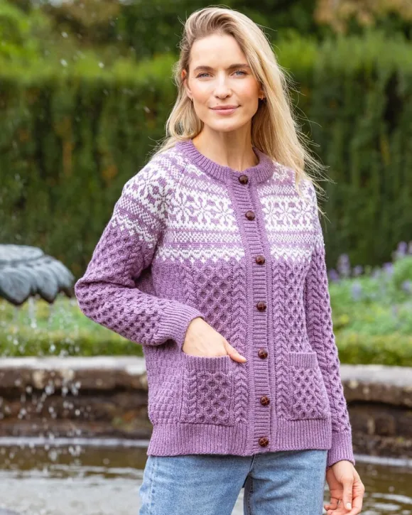 New Sweater Shop Fairisle Merino Wool Cardigan Lavender