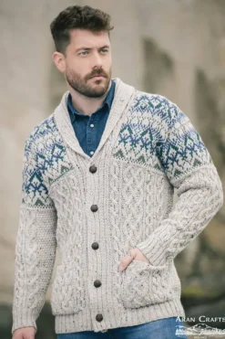 Discount Sweater Shop Fairisle Shawl Cardigan Oatmeal
