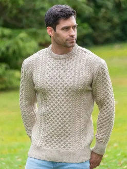 Fashion Sweater Shop Fisherman Aran Sweater Parsnip Merino Wool