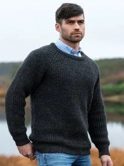 New Sweater Shop Fisherman Rib Crew Sweater Charcoal