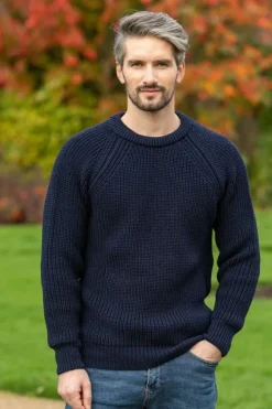 Hot Sweater Shop Fisherman Rib Sweater Navy