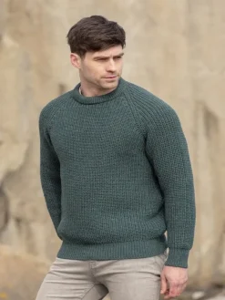Clearance Sweater Shop Fisherman Ribbed Crew Moss Green