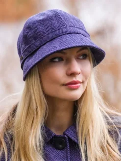 Online Sweater Shop Flapper Cap Purple Herringbone One Size Colour 213