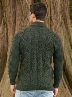 Fashion Sweater Shop Full Zip Mens Aran Cardigan - Army Green