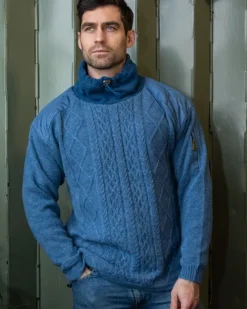 Outlet Sweater Shop Fully Lined Cowl Neck Sweater Blue