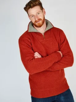 New Sweater Shop Half Zip Lambswool Sweater Russet