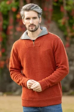 New Sweater Shop Half Zip Lambswool Sweater Russet