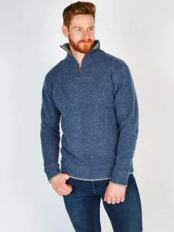 Discount Sweater Shop Half Zip Lambswool Sweater Blue Stone