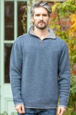 Discount Sweater Shop Half Zip Lambswool Sweater Blue Stone