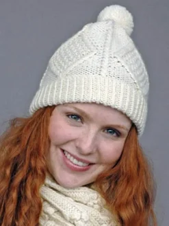 Hot Sweater Shop Hand Knit Aran Hat with bobble Natural