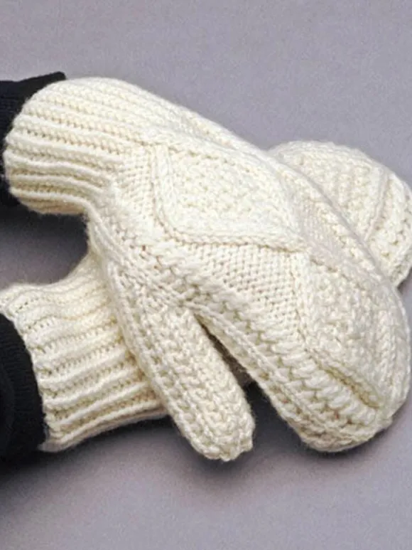 Fashion Sweater Shop Hand Knit Aran Mittens Natural